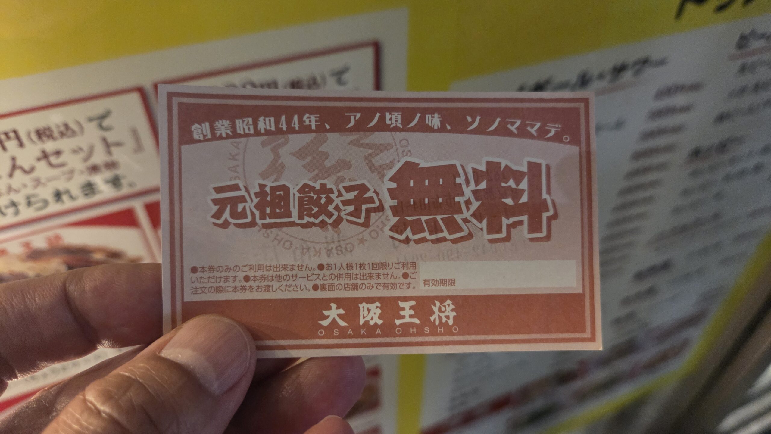 Tabletop gyoza survey coupon at Osaka Ohsho